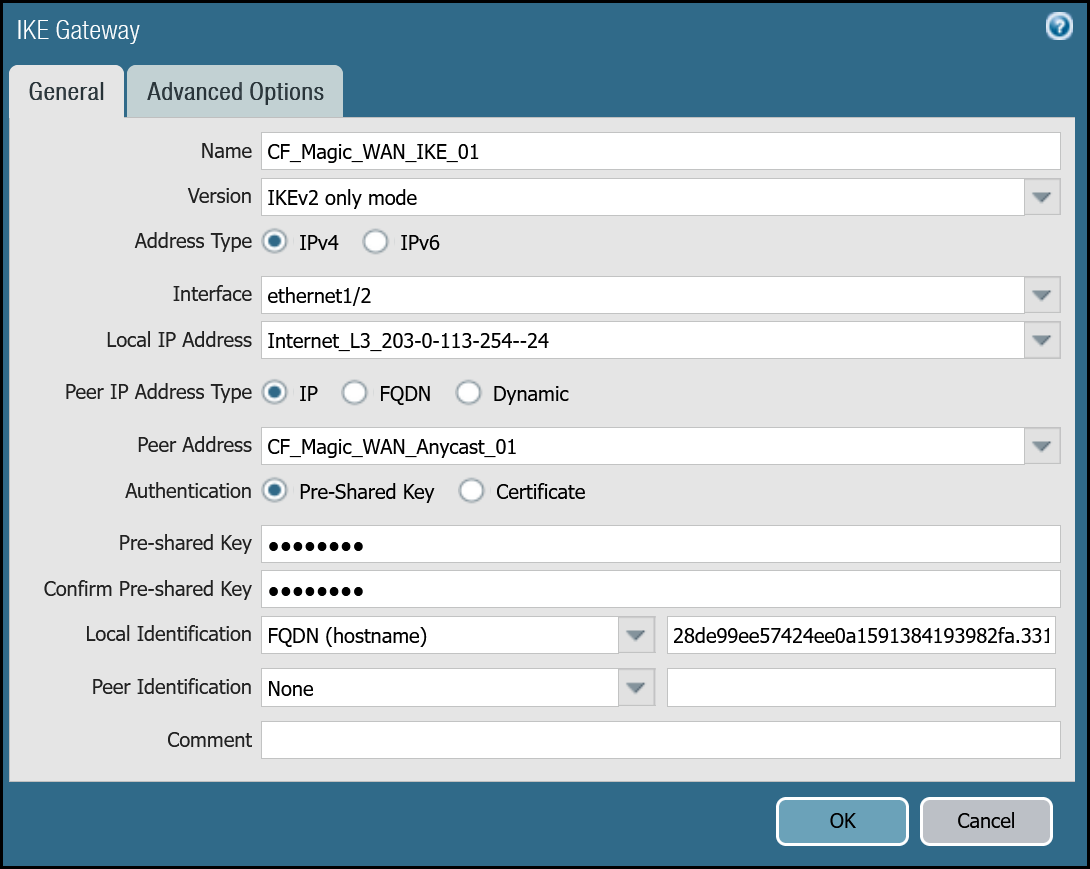 IKE gateway settings for tunnel 1